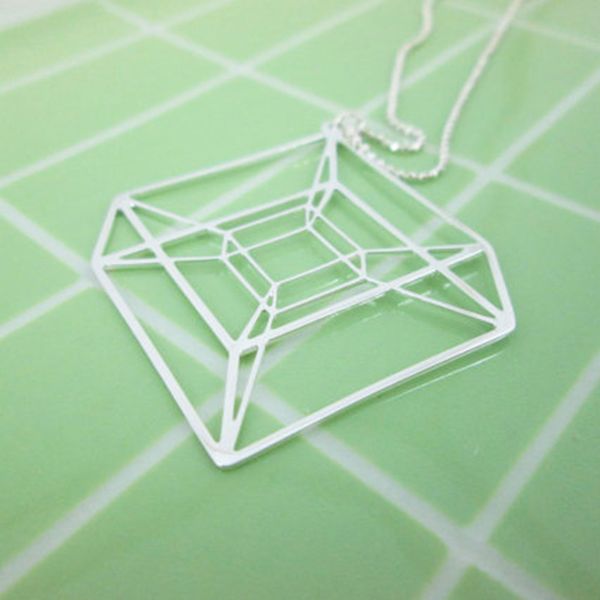 

hypercube sacred geometric necklace tesseract geometry necklace 4d cube women ship, Silver