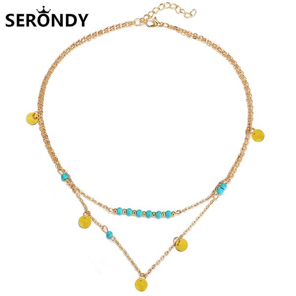 

chokers alloy wafer beads boho multilayer choker necklace for women jewelry collares chain on the neck 2021 trend aesthetics xl10344, Golden;silver