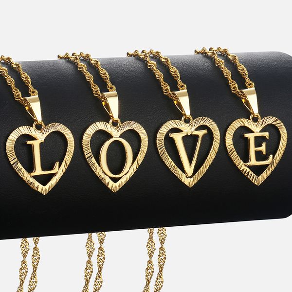 

pendant necklaces women's girls a-z initial letter heart necklace gold alphabet charm wholesale jewelry valentines gifts for women, Silver
