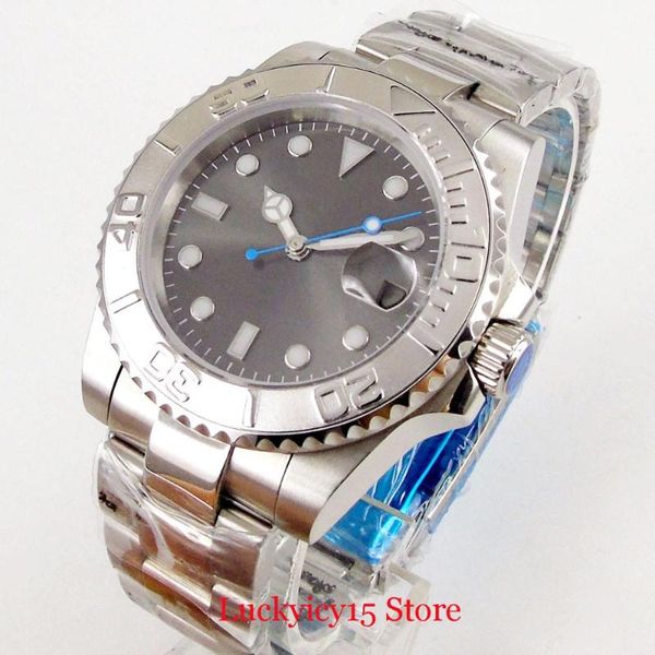 

bliger 40мм из нержавеющей стали мужские наручные часы miyota автоподзаводом серый стерильный набор дата функция mental ремень, Slivery;brown