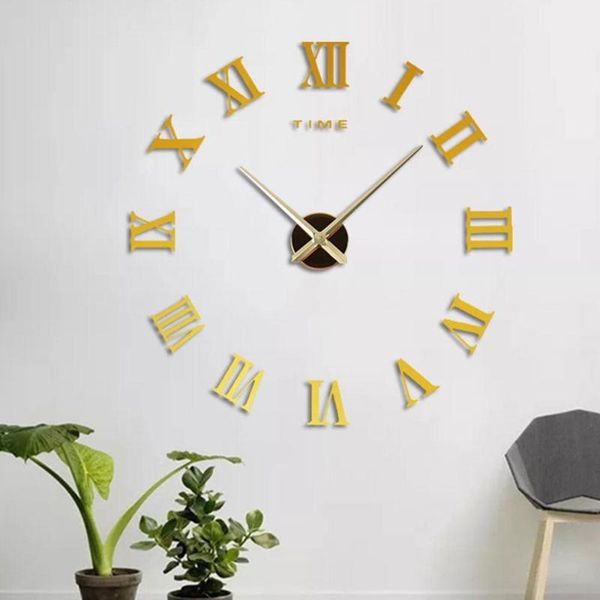 

wall clocks diy 3d large clock silent acrylic mirror self decorative roman sticker numerals modern design adhesive