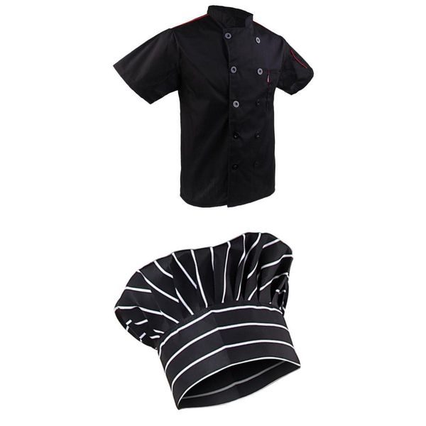 

black chef jacket l kitchen working clothes coat with pen pocket waiter uniforms m chef hat, White;black