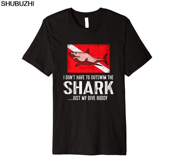 

brand cotton new t shirt man cotton scuba tee - i don't have to outswim shark just my dive buddy t-shirt