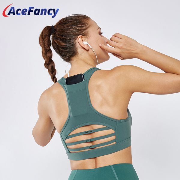 

gym clothing women sports bra with pocket acefancy shockproof push up underwear female fitness athletic running yoga t1932, White;black