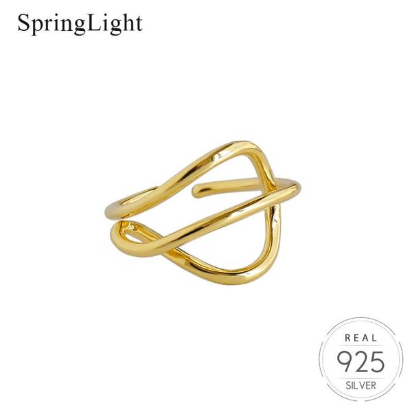 

springlight minimalist lines intertwined opening ring real 925 sterling silver creative handmade fine jewelry rings for women, Golden;silver