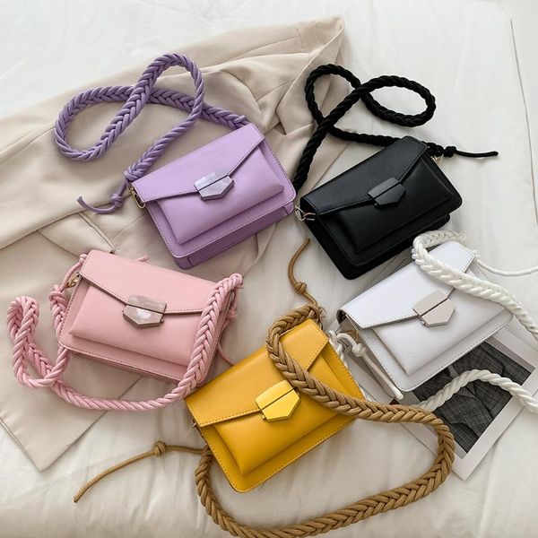 

women candy color pu shoulder bag knit belt crossbody purse small handbag