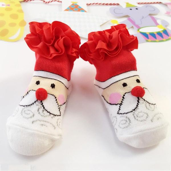 

baby socks new born christmas gift tulle bow lace santa holiday birthday gift for infant boys girls 0-12 months, Pink;yellow