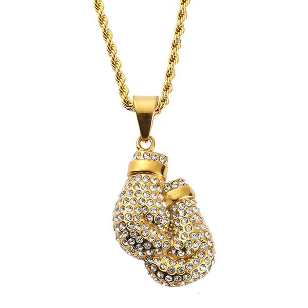 

bling боксерские перчатки подвеска ожерелье шарма свободная веревка цепи цвета золота iced кубический циркон мужская хип-хоп ювелирных издел, Silver