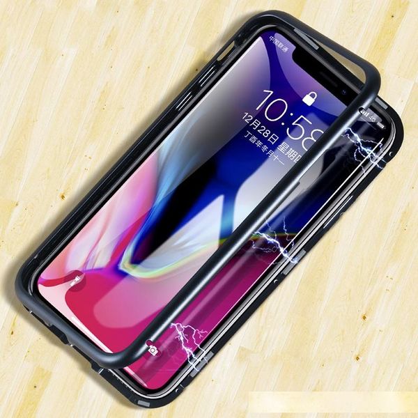 

magnetic adsorption phone case for iphone x 7 plus case metal frame cover tempered glass for iphone 7 8 plus luxury fundas