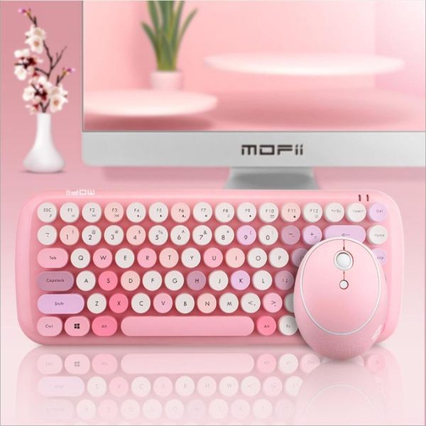 

keyboard mouse combos 2.4g wireless set mixed candy color roud keycap and comb for lapnotebook pc girls gift