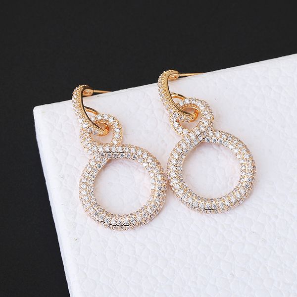 

fashion circle 8 shape drop earrings luxury women jewelry zircon paved for party plating earrings wholesale, Silver