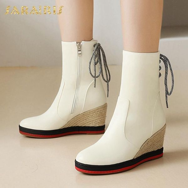 

sarairis 2020 новые поступления comfy обувь женская сапоги платформа mix цвет британский стиль высокие каблуки крест связали ботильоны женск, Black