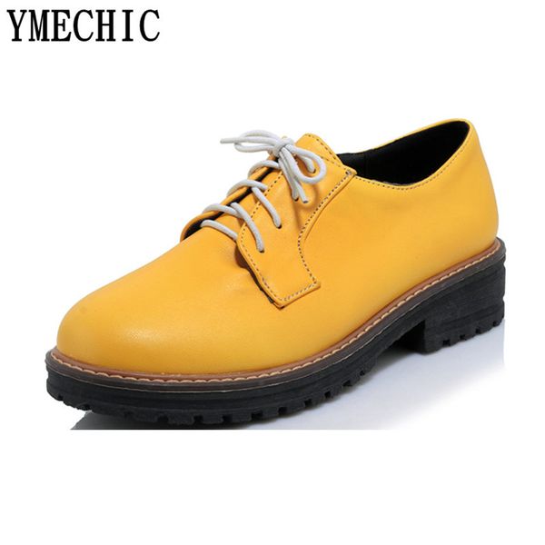 

ymechic yellow white black womens lace up flats large size spring summer flat heel shoes woman loafers casual young lady shoes