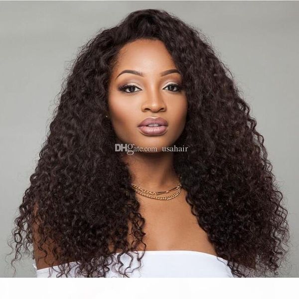 

peruvian curly full lace human hair wigs unprocessed glueless lace front wig bleached knots for black women, Black;brown