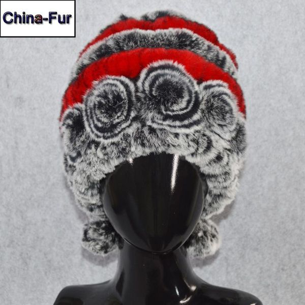 

2020 women natural real rex fur hat russia winter rex fur beanies caps warm ears knitted real cap, Blue;gray