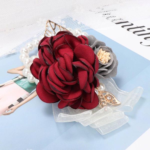 

silk rose flower groom boutonniere bride wrist corsage man suit brooch women hand wedding flowers party decoration, Golden;silver