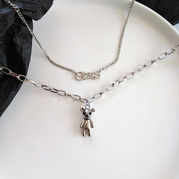 

fashion punk bear star letter pendant necklace for women girl hip hop choker necklace creative female jewelry sale, Silver