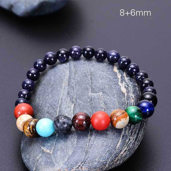 

natural stone beaded chakra yoga bracelet universe solar system eight planets bangle for women men charm gift jewelry, Black