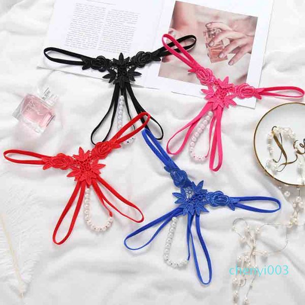 

flower with pearls tangas women g string underwear lingeries thongs erotic lingerie open crotchless transparent panties drop c03, Black;white