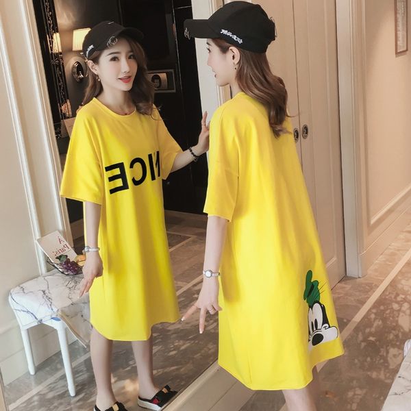 

long t-shirt skirt women's short sleeve summer 2020 new korean style loose student dress dress dressdresshalf sleeve mid-length zzly, Black;gray