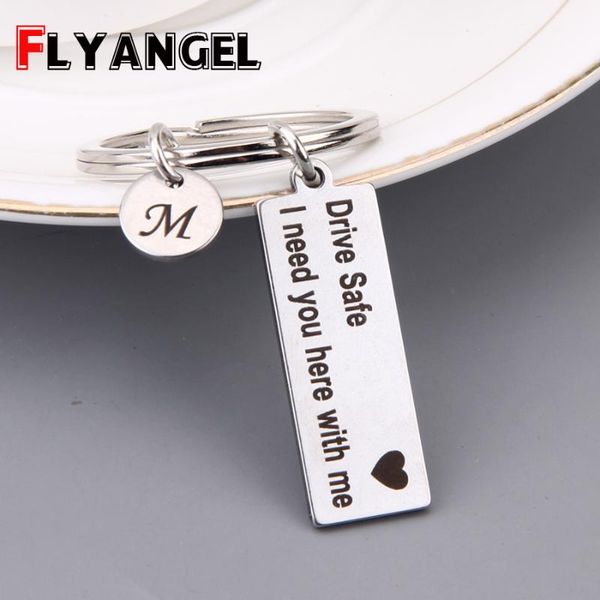 

keychains personality a-z 26 initials letters drive safe i need you here with me key chain couple women men gift keyring jewelry, Silver