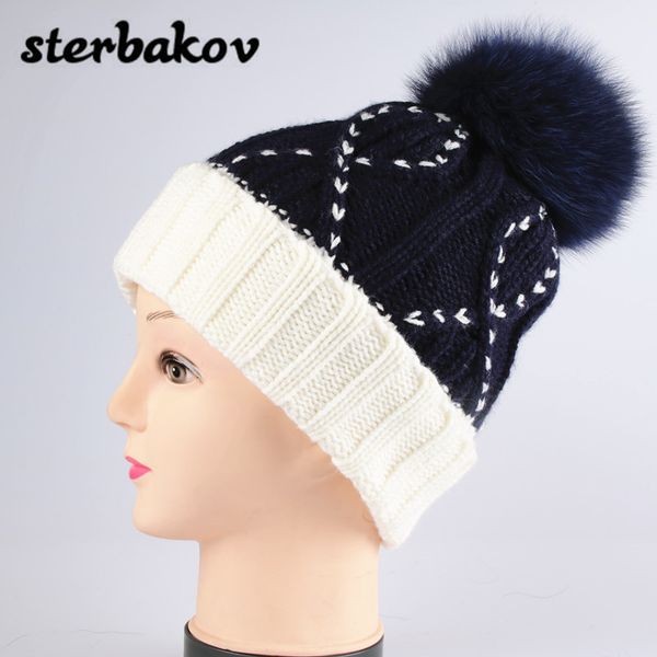 

faux fur pom poms ball keep warm winter hat for knitted wool hat women girl cap thick cap, Blue;gray