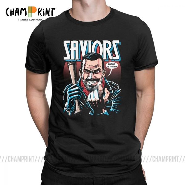 

мужчины спасители футболка twd negan люсиль the walking dead чистый хлопок одежда урожай с коротким рукавом круглый шеи тройники graphic t-s