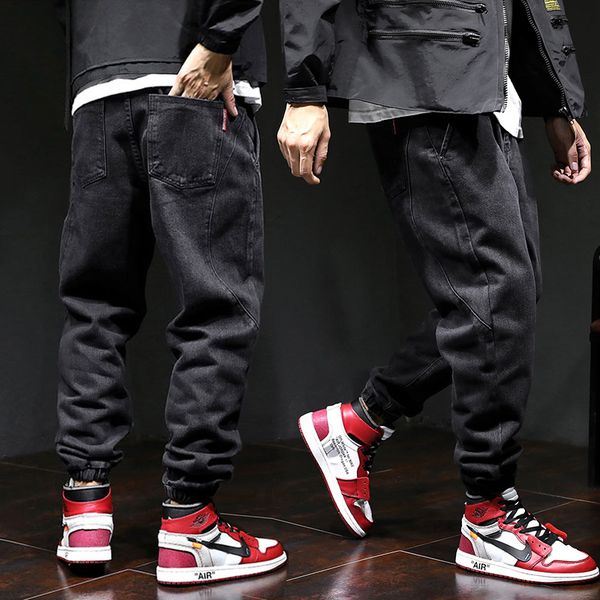 

japanese vintage designer men jeans loose fit spliced denim cargo pants big size 28-44 streetwear hip hop jeans men harem pants, Blue