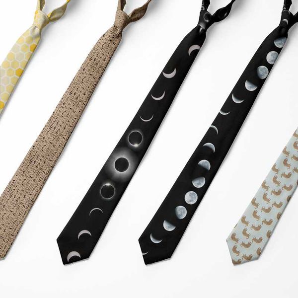 

classic fashion skinny tie 8 cm polyester neck ties for men slim printed tie wedding for party moon eclipse gravatas neckties, Blue;purple