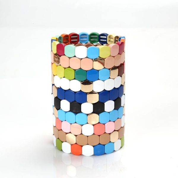 

bohemia handmade enamel rainbow tile bracelet colorful painted metal friendship fashion street pgraphy bangles, Golden;silver