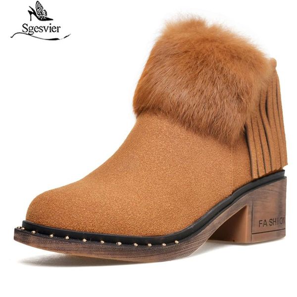 

sgesvier women's boots autumn winter new round head zipper tassel thick heel high heeled warm fur women's shoes plus size 32-43, Black