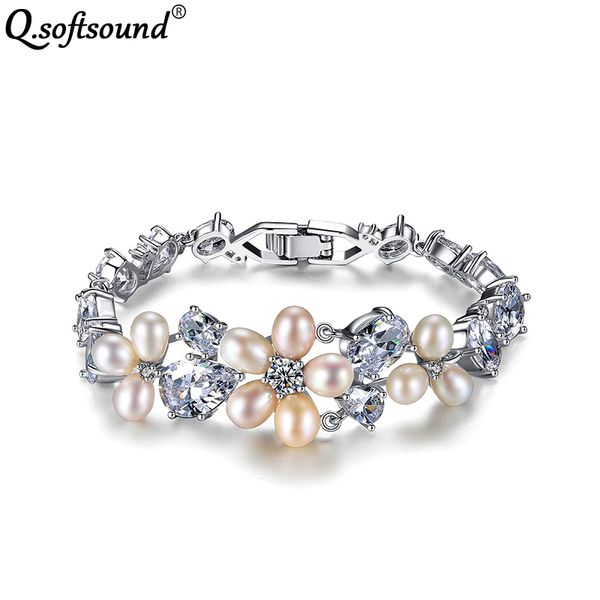 

beaded, strands pearl charm bracelets for women luxury zircon white gold color fashion jewelry gifts bracelet bangles pulseras mujer qjb911, Black