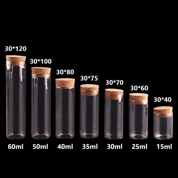 

15ml/25ml/30ml/35ml/40ml/50ml/60ml small test tube with cork ser bottles jars vials diy craft 24pieces t200506