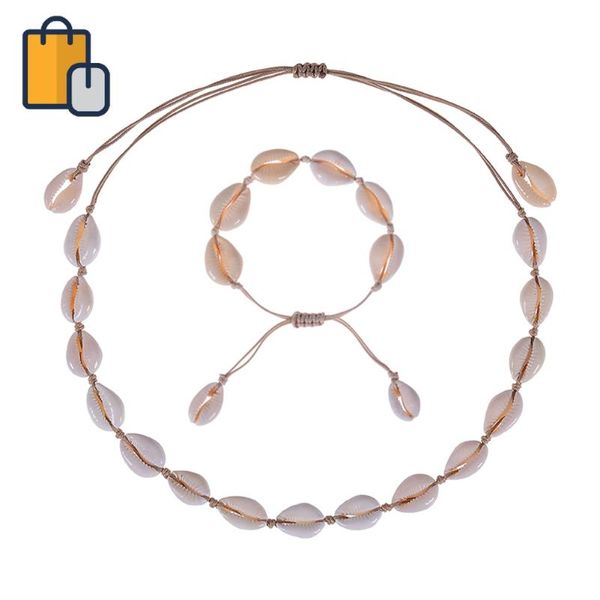 

new natural shell necklace bracelet set women shell choker necklace adjustable seashell jewelry set, Silver