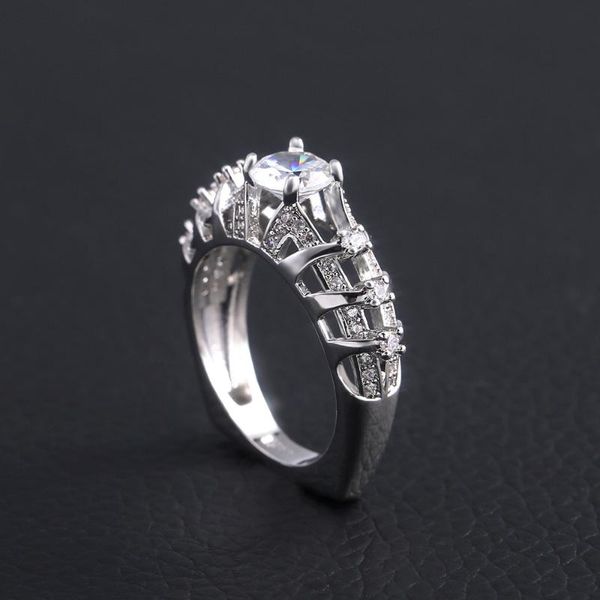 

wedding rings creative hollow stereoscopic inlaid zircon women's ring jewelry silver color geometric rhinestone engagement gift, Slivery;golden
