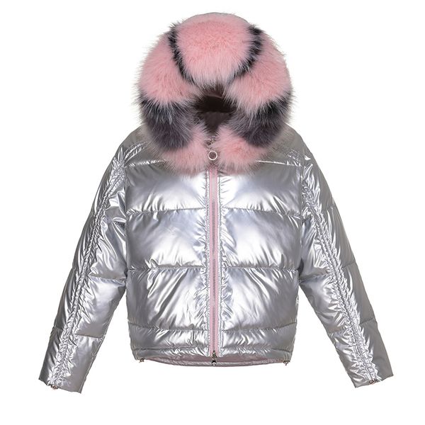 

women's down & parkas winter short puffer jacket women large faux fur collar bright side hooded cotton padded overcoat loose street bre, Black