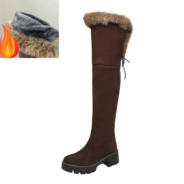 

new winter women boots casual warm fur over the knee boots shoes women thich high heels snow shoes muje plus size 41 42 43, Black