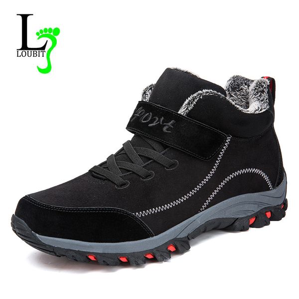 

winter men sneakers with fur warm fur boots mens casual shoes non-slip rubber ankle boots soft walking shoes zapatos de hombre, Black