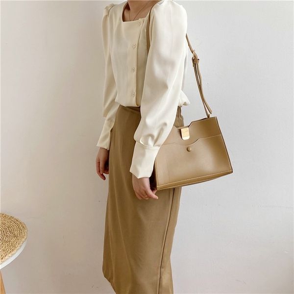 

2020 новый корейский стиль женщин сумка моды сумка текстуры темперамент плеча сплошного цвета ретро женские