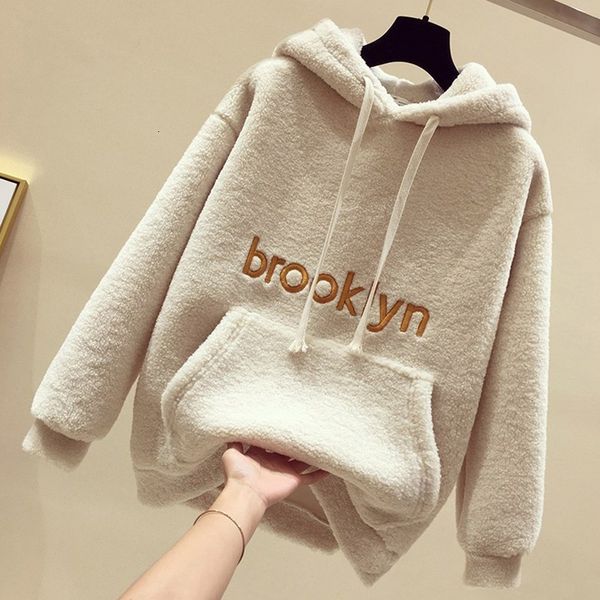 

autumn winter fashion fleece pullover sweatshirts women loose warm hoodies long sleeve plush female sweatshirt, Black