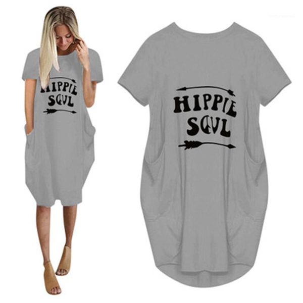 

section casual pocket dress fashion print women new dress summer designer new short sleeve letter print loose dress female round neck long, Black;gray