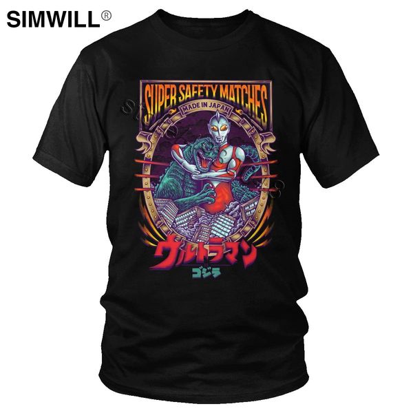

men's japanese anime hero t shirt super safety matches with kaiju t-shirts short sleeve 100% cotton casual tee merchandise
