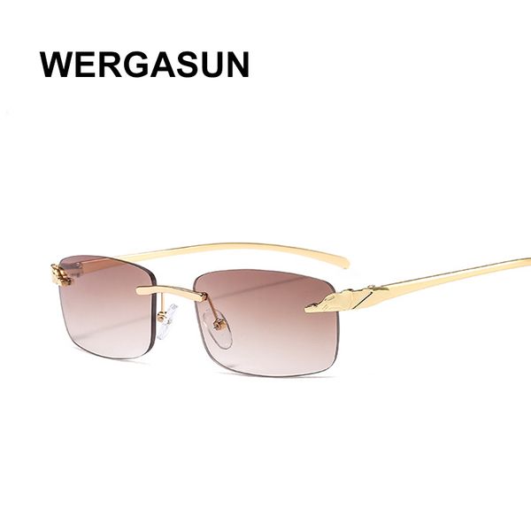 

wergasun rectangle frameless sunglasses women fashion steampunk sun glasses crystal vintage shades eyeglasses uv400 oculos, White;black