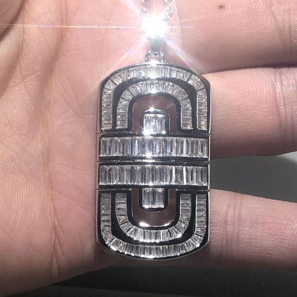 

big s925 sterling s925 exquisite diamant pendant necklace women men luxury square cocktail with chain necklace jewelry gift, Silver