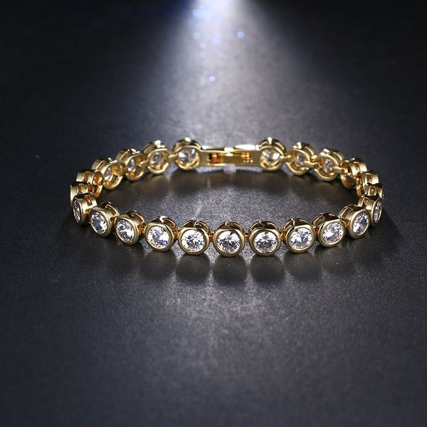 

link, chain fashion high qulity exquisite round cz bracelets rose gold-color wholesale price bracelet crystals jewelry for party show b-058, Black