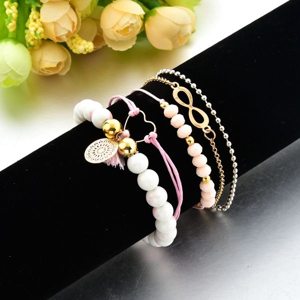 

charm bracelets attractto 5 pcs/set gold heart&unlimited for women tassel bracelet bohemian jewelry handmade sbr190160, Golden;silver