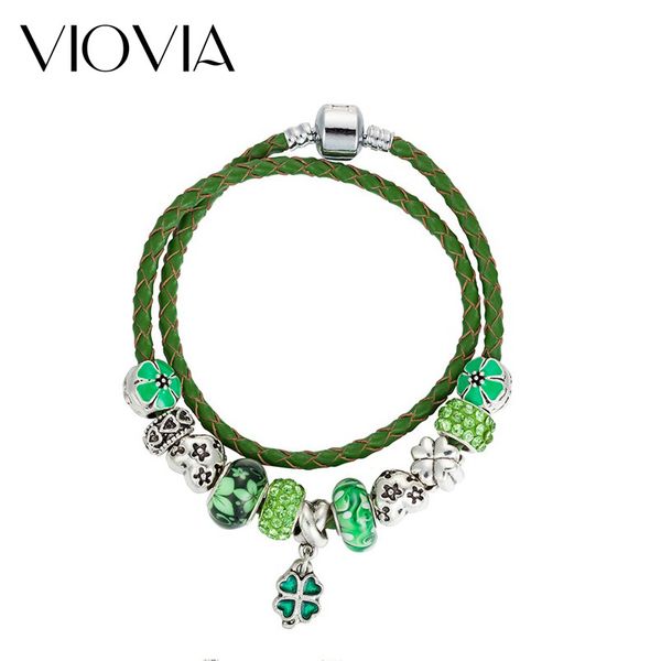 

charm bracelets viovia 2021 russia belarus heart fit leather bracelet & bangle with glass beads beautiful variety jewelry b15393, Golden;silver