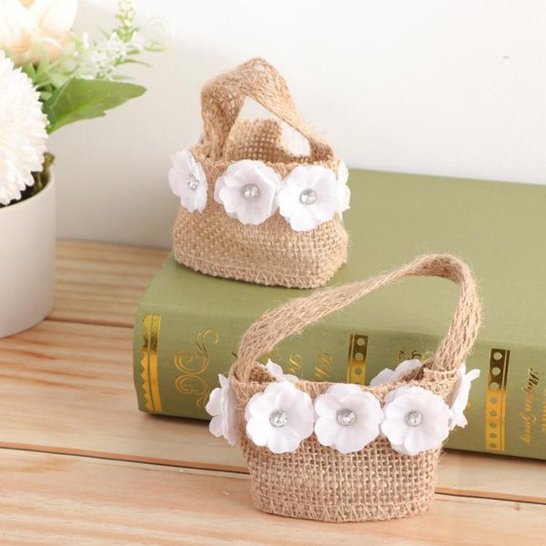 

4pcs storage bag elegant romantic decorative gift bag linen flower basket candy holder for party