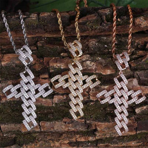 

Pendant Necklace Jewelry Luxury Grade Quality Bling Zircon Necklaces Fashion Men 18K Gold Plated Geometric Cross Hip Hop Necklaces LN097