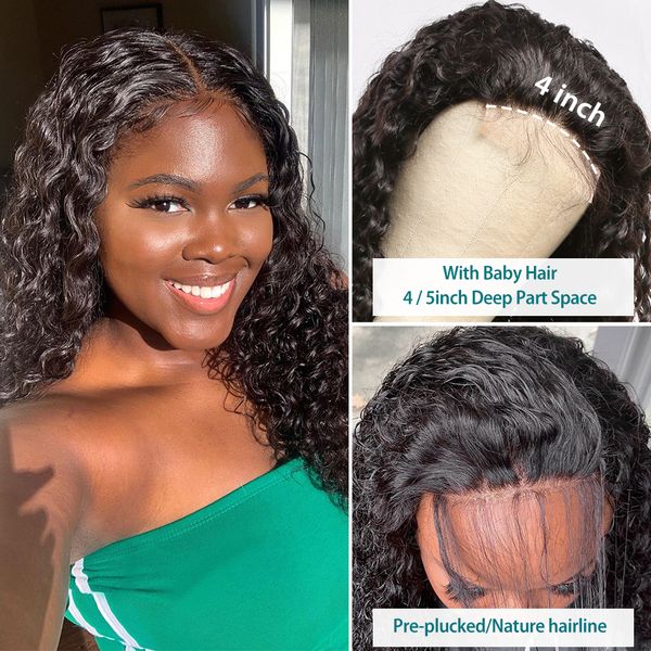 

2020 new deep curly 13x4 lace front human hair wigs 150 densit hd frontal wig water wave wig remy brazilian hair for black women